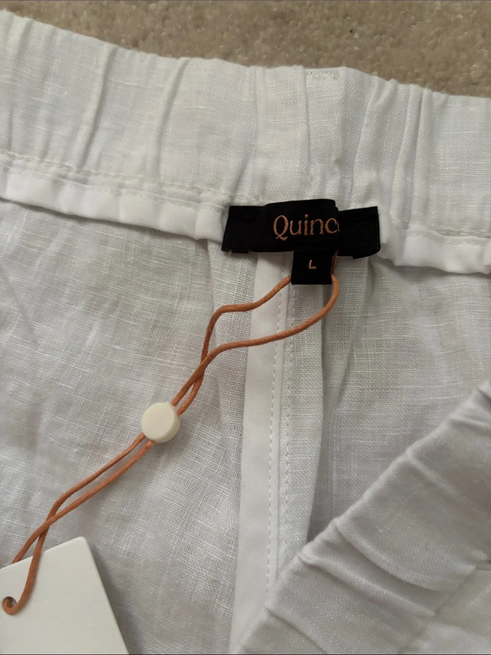 Quince White Linen Elastic-Waist Trousers